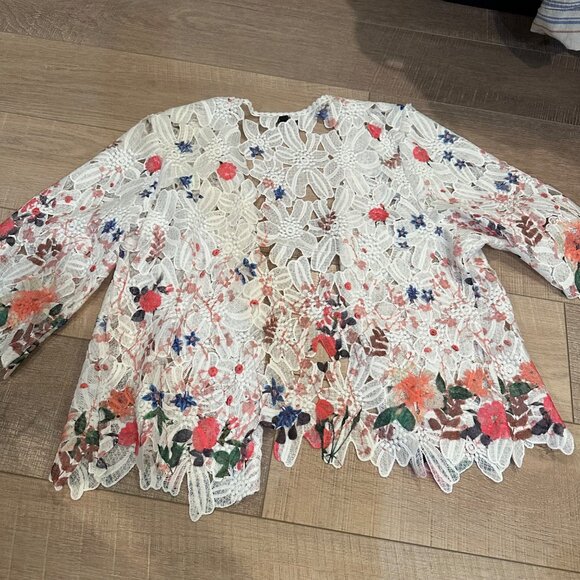 CHRIS MCLAUGHLIN WOMENS XL LACE FLORAL CARDIGAN WHITE - Picture 8 of 10